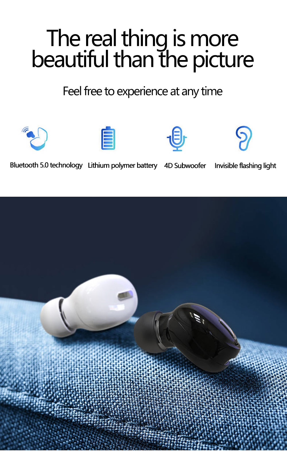 Mini In-Ear 5.0 Bluetooth Earphone HiFi Wireless Headset With Mic Sports Earbuds Handsfree Stereo Sound Earphones for all phones - Jogoda