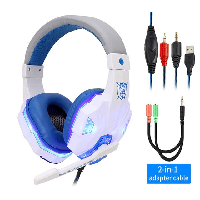 Professional Led Light Gaming Headphones for Computer PS4 Adjustable Bass Stereo PC Gamer Over Ear Wired Headset With Mic Gifts - Jogoda