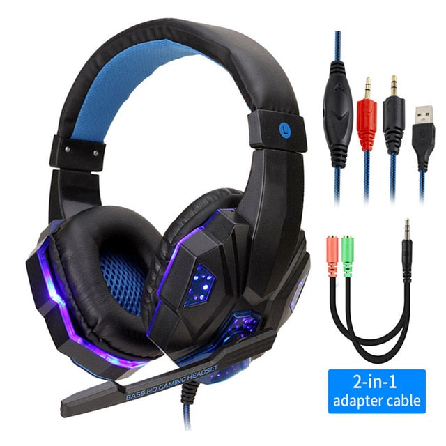 Professional Led Light Gaming Headphones for Computer PS4 Adjustable Bass Stereo PC Gamer Over Ear Wired Headset With Mic Gifts - Jogoda