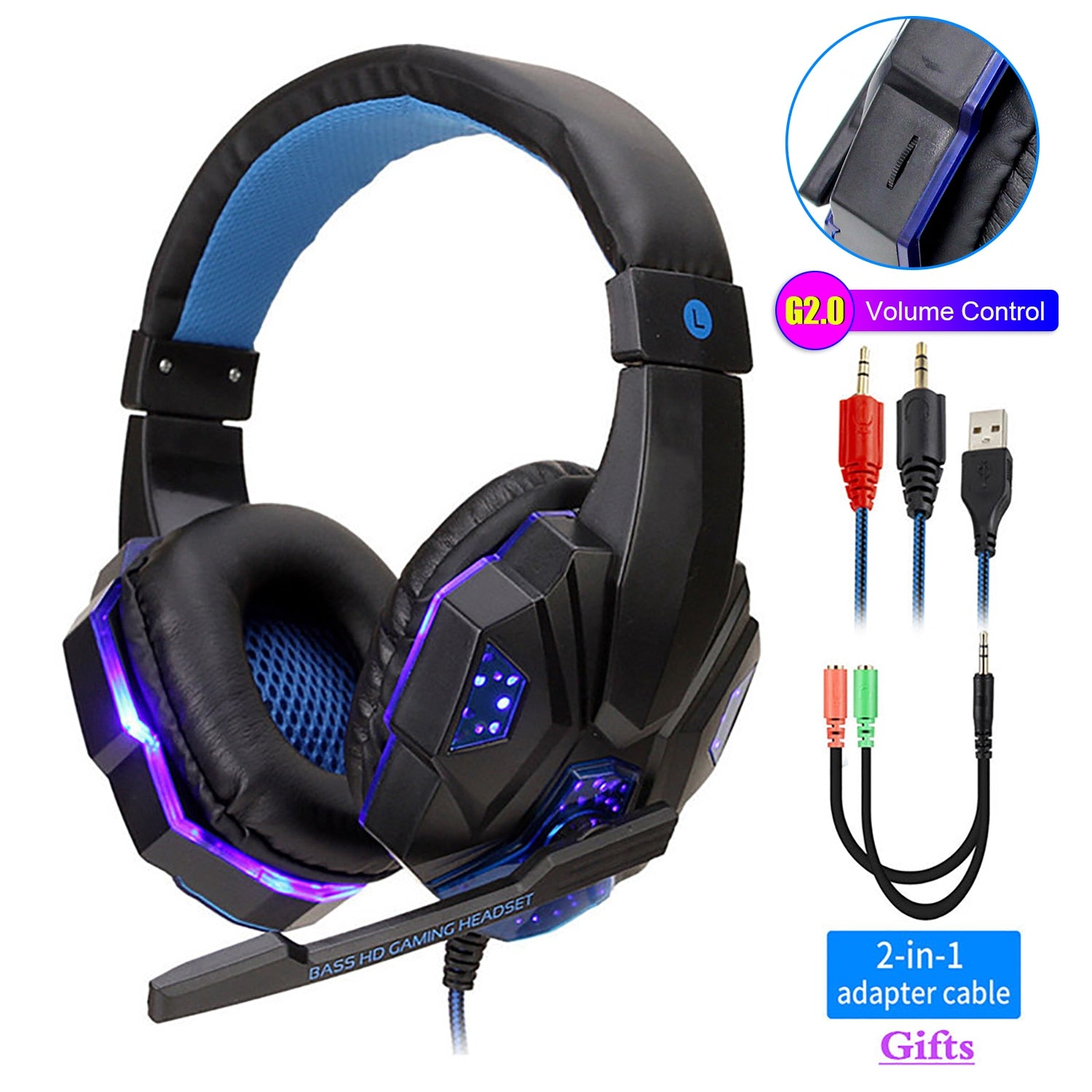 Professional Led Light Gaming Headphones for Computer PS4 Adjustable Bass Stereo PC Gamer Over Ear Wired Headset With Mic Gifts - Jogoda