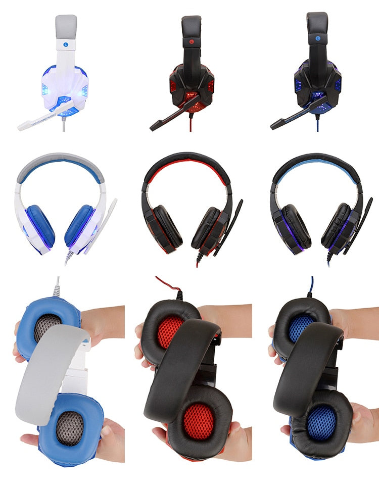 Professional Led Light Gaming Headphones for Computer PS4 Adjustable Bass Stereo PC Gamer Over Ear Wired Headset With Mic Gifts - Jogoda