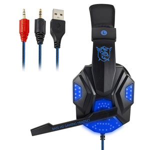 Professional Led Light Gaming Headphones for Computer PS4 Adjustable Bass Stereo PC Gamer Over Ear Wired Headset With Mic Gifts - Jogoda