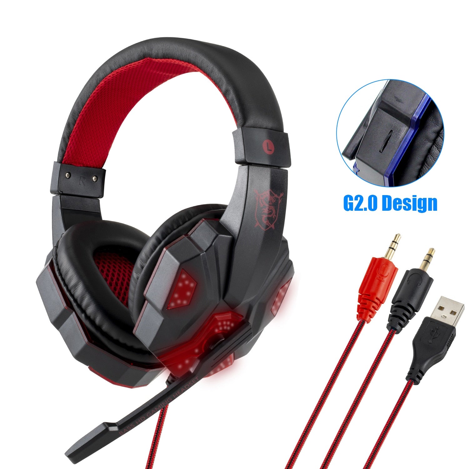 Professional Led Light Gaming Headphones for Computer PS4 Adjustable Bass Stereo PC Gamer Over Ear Wired Headset With Mic Gifts - Jogoda